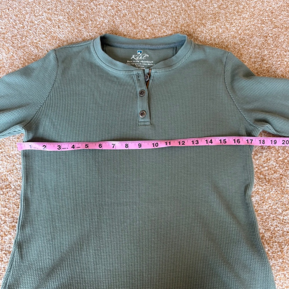 Kuhl Womens Sage Green Waffle Knit Henley Long Sleeve Shirt Gorpcore Outdoor - Picture 6 of 7